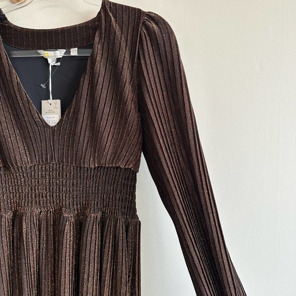 NWT Boden Metallic Brown Jersey Maxi Dress V-Neck Long Sleeve Size 6P Cinched - Picture 9 of 15